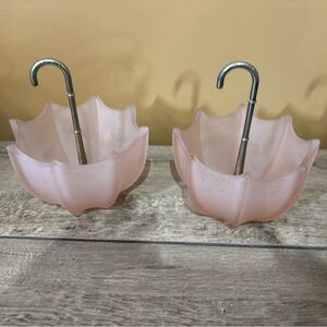 A Set Of 2 Very Nice Fenton Pink Frosted Umbrella Glass 1960's Candy Dish